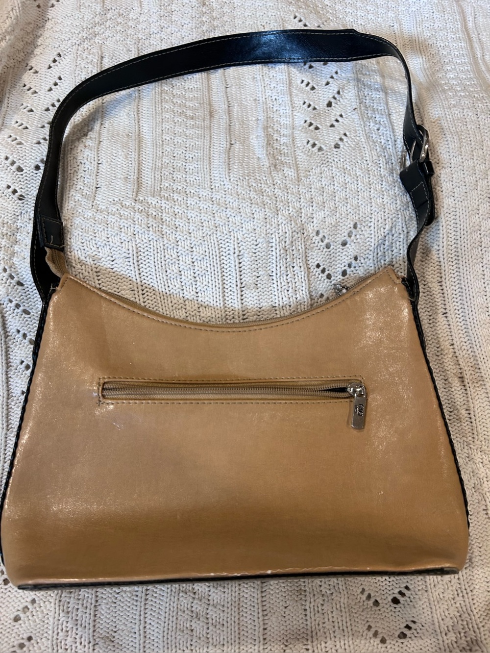 Tan and Black Baci Italy Shoulder Bag with Front Zip Pocket